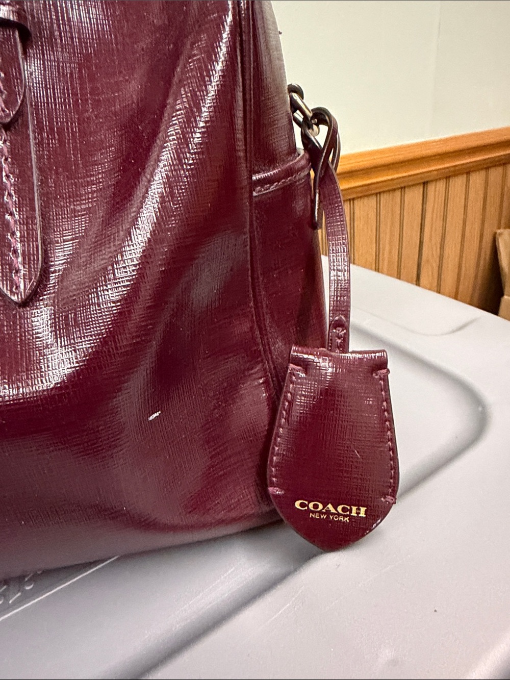 Coach Plum Peyton Patent Leather Satchel with Gold Hardware - Picture 3 of 15